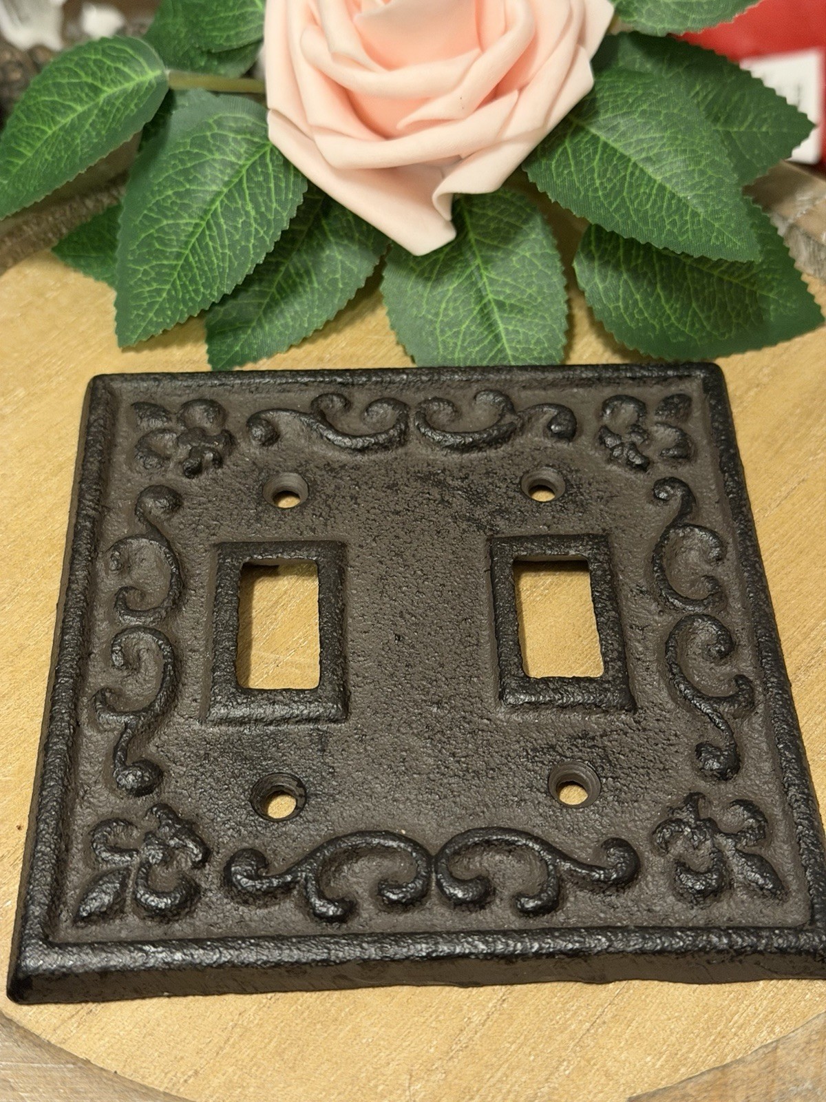 Double Toggle Light Switch Wall Plate Cover Cast Iron Metal Vintage Farmhouse gallery
