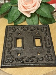 Double Toggle Light Switch Wall Plate Cover Cast Iron Metal Vintage Farmhouse