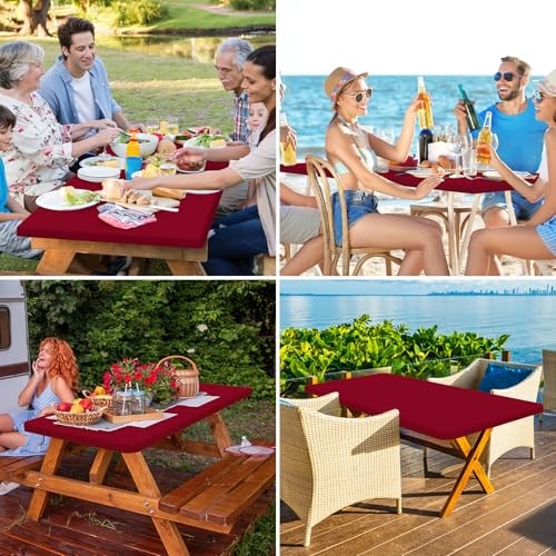 2 Pack Rectangle Table Cloth, Elastic Fitted 72" x 30" (Rectangular) Wine Red gallery
