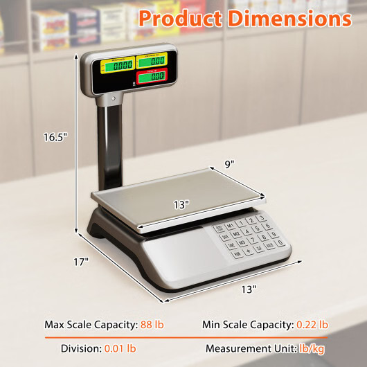 88lb Price Computing Scale with Pole Dual LCD Display Digital Commercial Food Sc gallery
