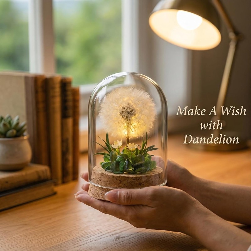 Natural Dandelion Preserved Eternal Flower Decor In Glass Dome Romantic Gift New gallery