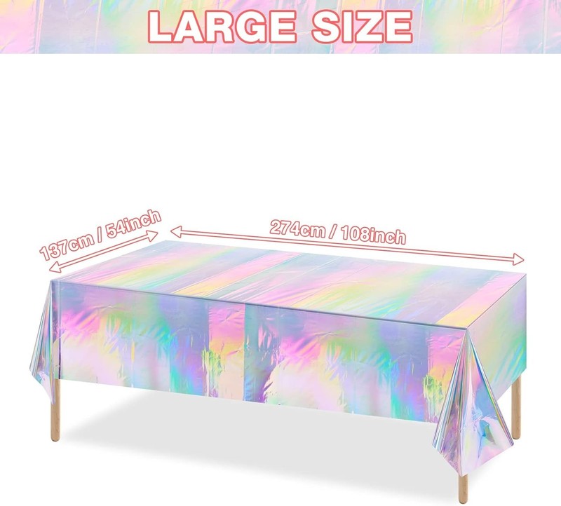 4 Pack Iridescent Plastic Tablecloths, Shiny Disposable Laser Rectangle Table... gallery