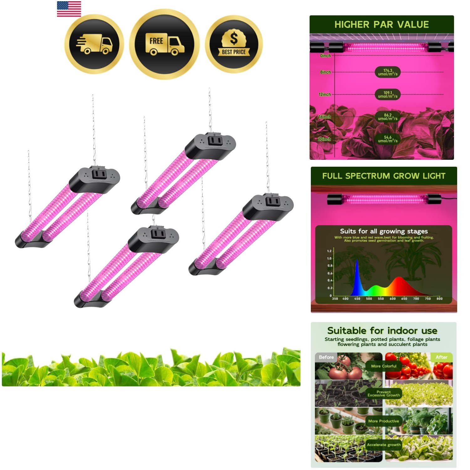 16inch 4 Pack LED Grow Lights - Linkable Grow Lights for Indoor Plants, Full ... gallery