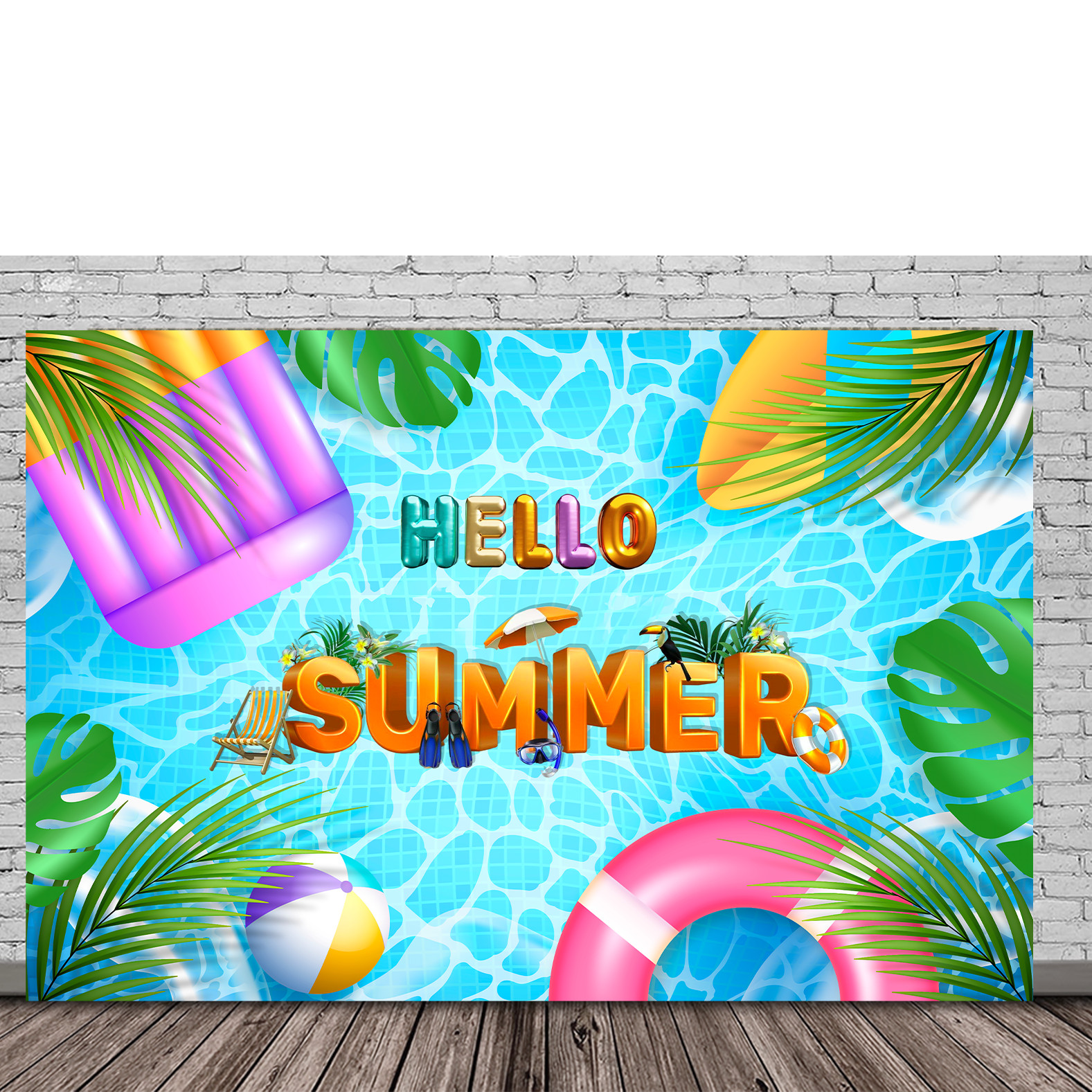 Hello Summer Pool Party Backdrop Tropical Beach Swim Ocean Float Photography gallery