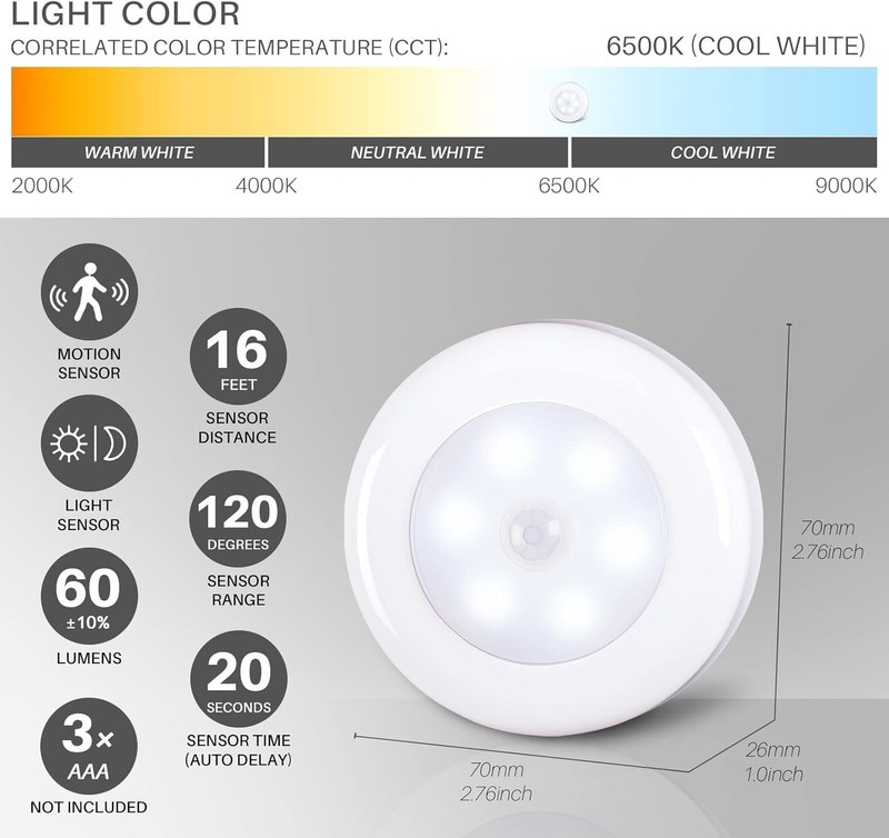 3-Pack 2.8” Motion Sensor LED Puck Lights - Battery Operated & Easy Install gallery