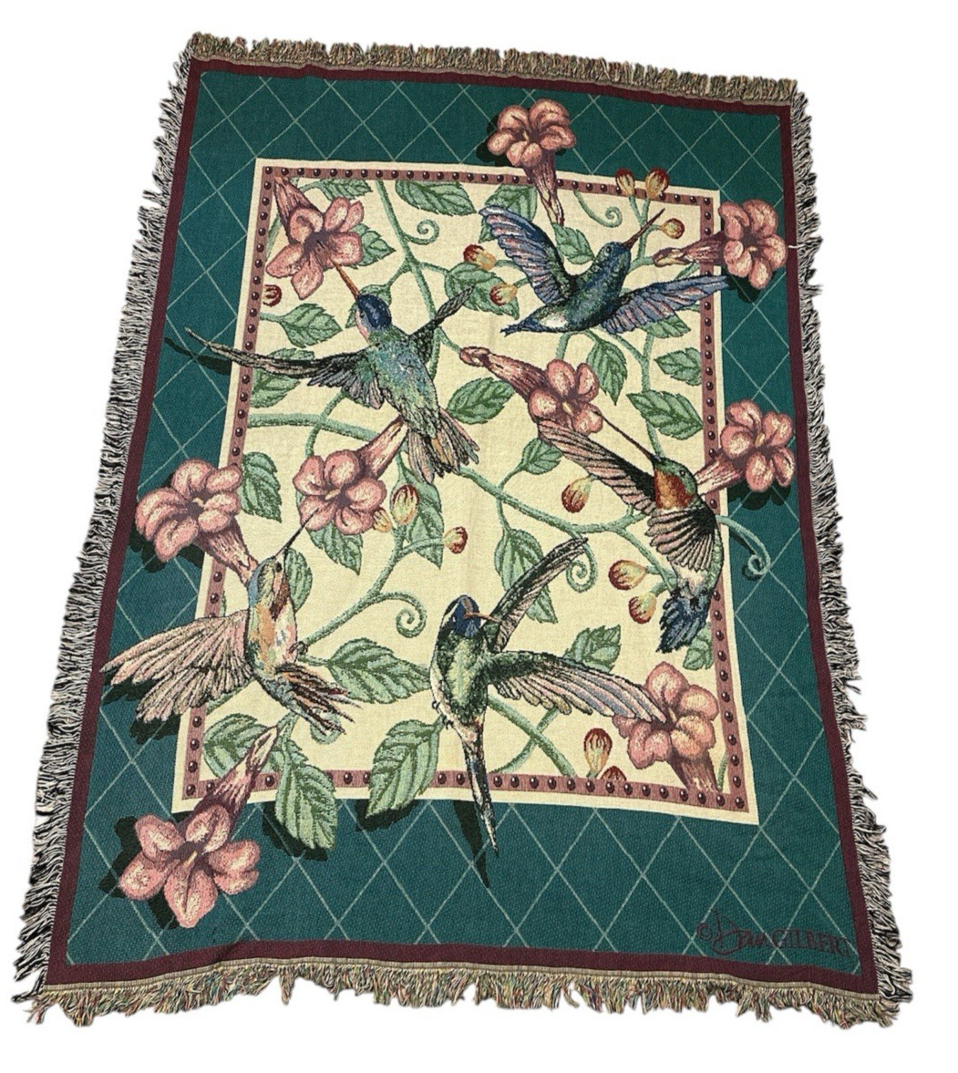Hummingbird Tapestry Throw Blanket Fringed USA Dan Gilbert 52 X 72 Vintage gallery