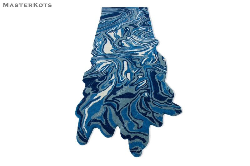 Melting Blue Irregular Shape Runner, Hand-Tufted 100% Wool Soft Area Rug gallery