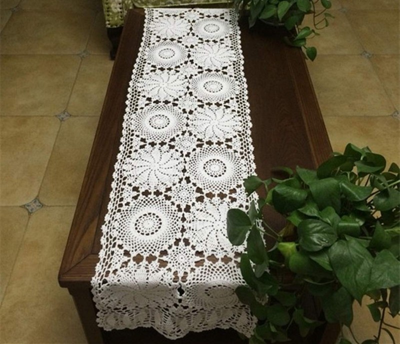 Rustic Floral Table Runner Hand Crochet Table Doily White Cotton Lace Table D... gallery