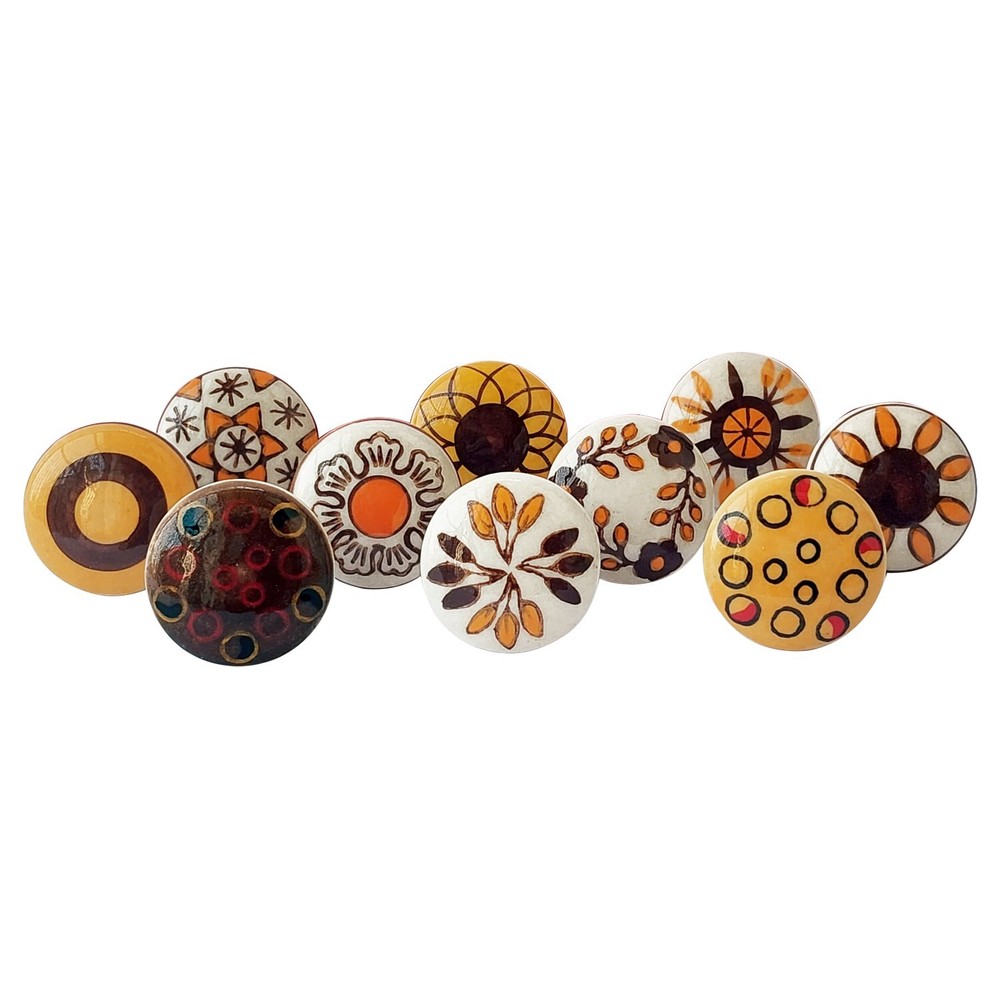 Hand Painted Vintage Ceramic Knobs for Kitchen Cabinet & Drawer Pulls Set of 10