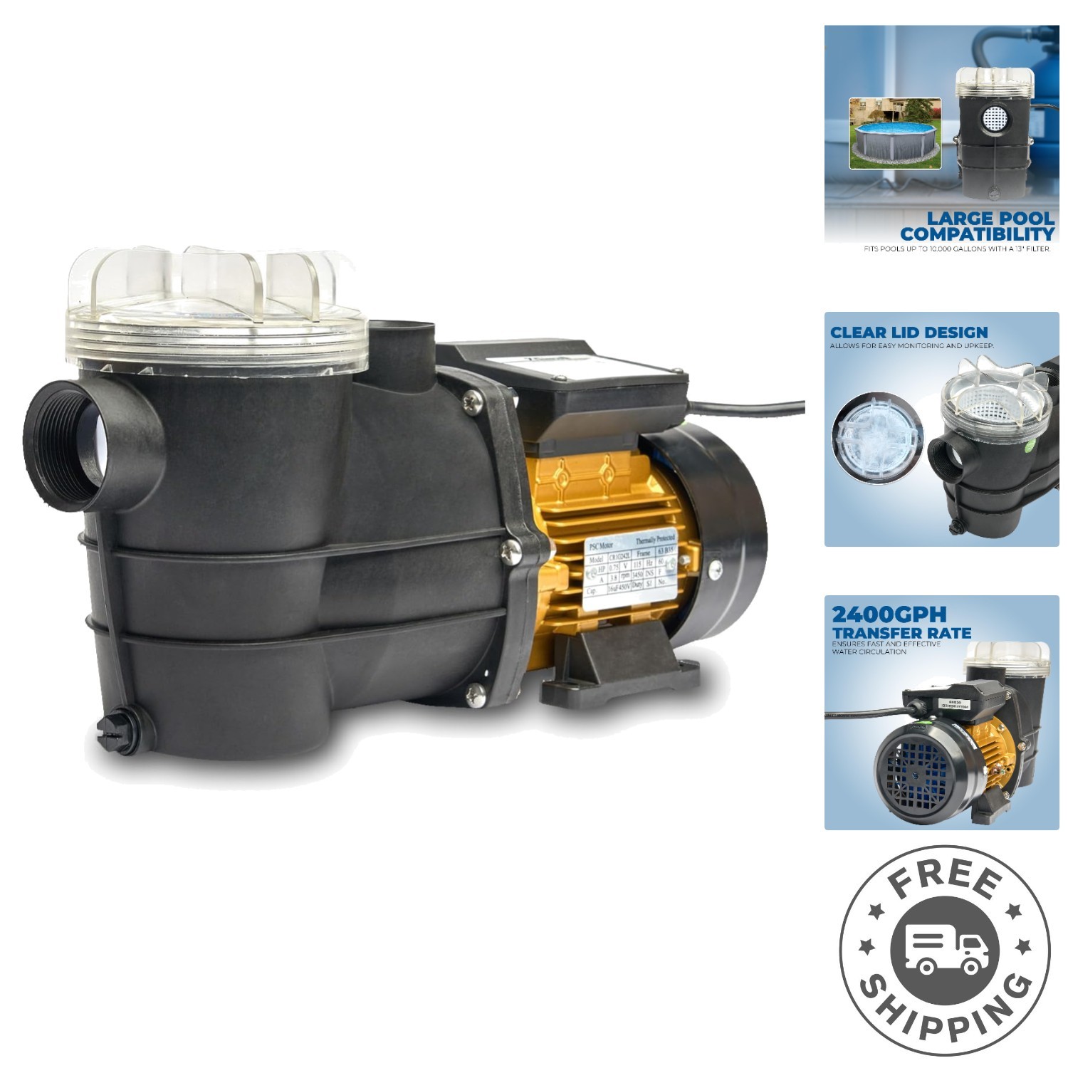 2400 GPH Powerful Self-Priming Pool Pump - Enhanced Water Clarity Guaranteed gallery