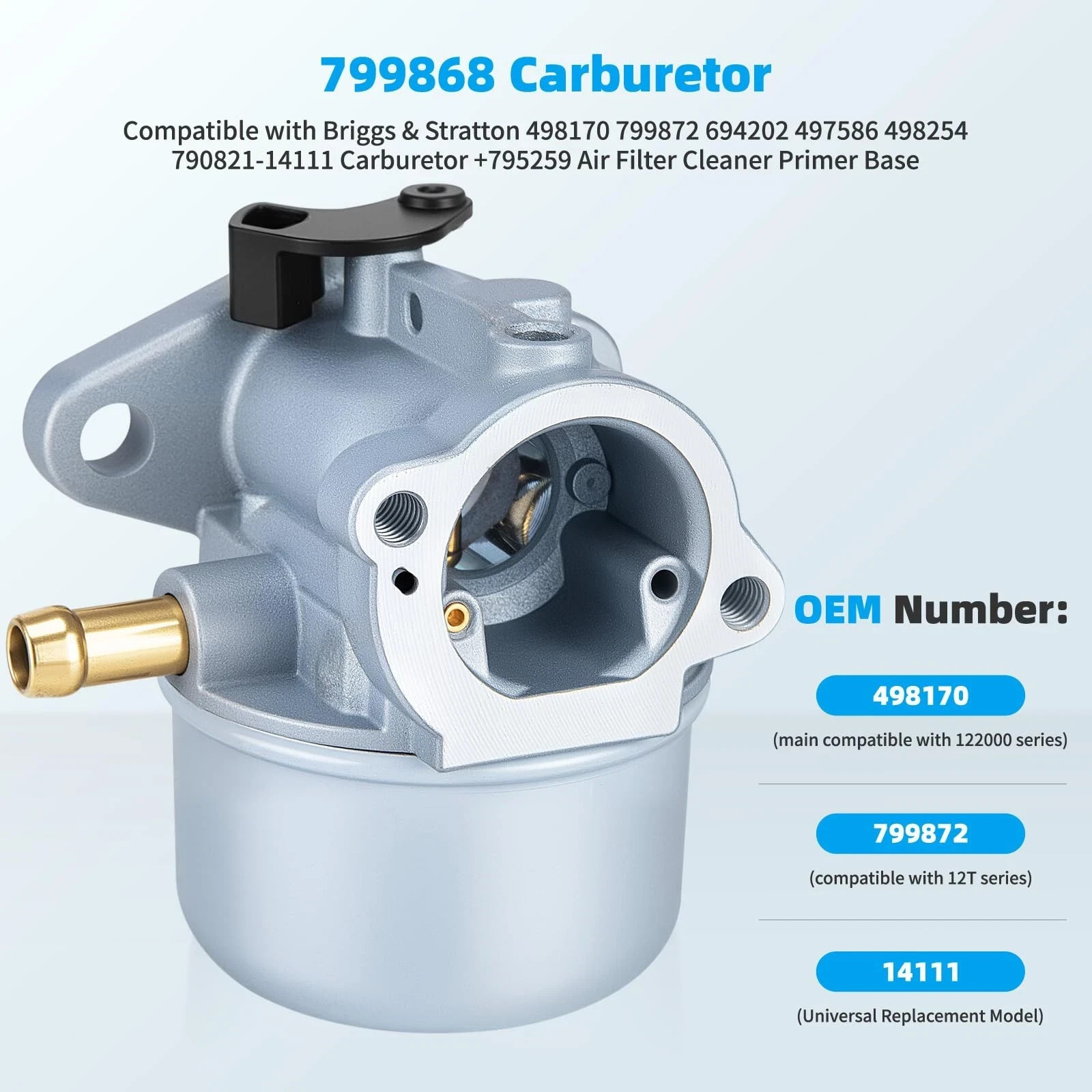 799868 Carburetor Compatible with Briggs & Stratton 498170 799872 694202... gallery