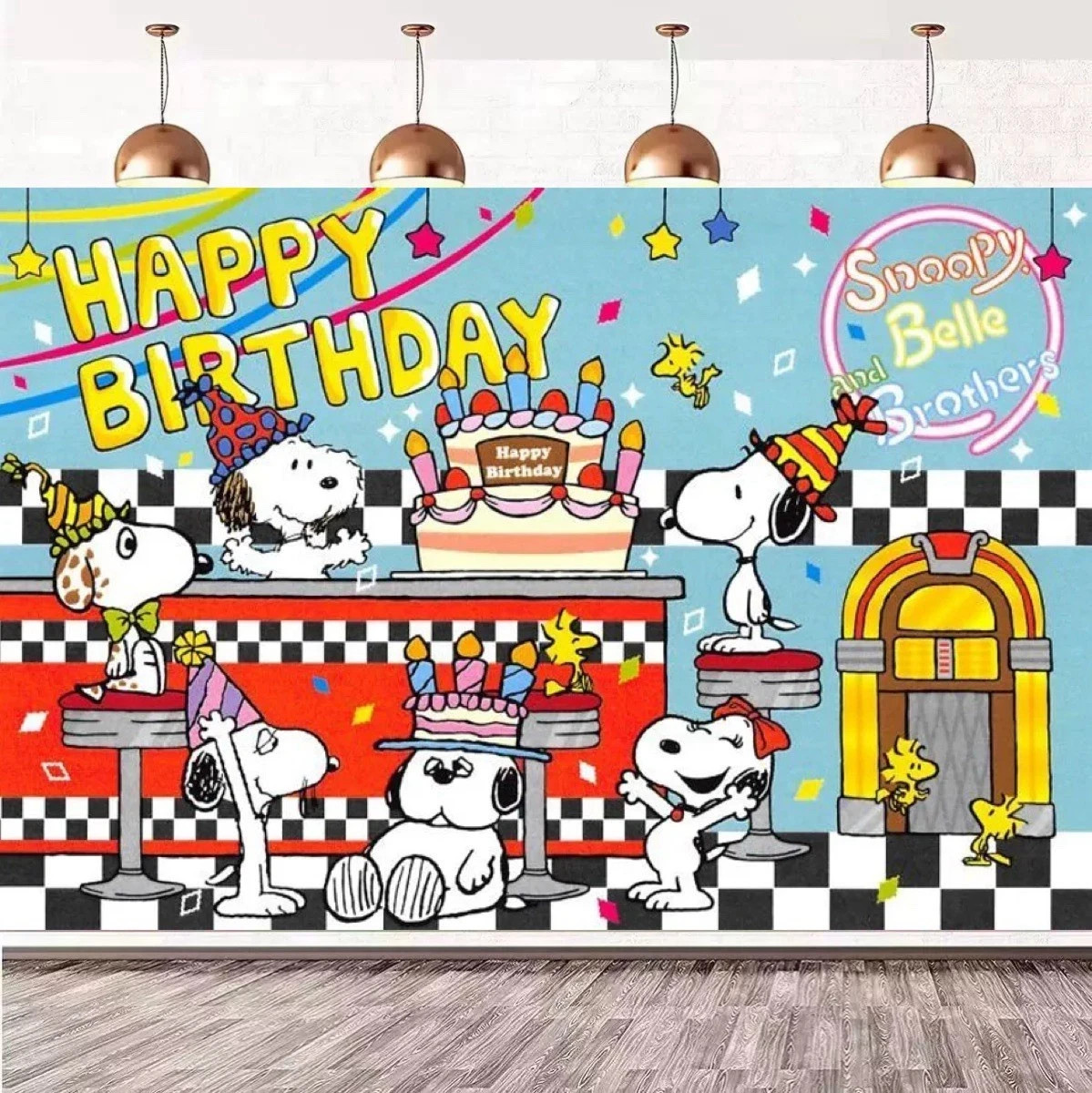NEW Cartoon Peanuts Snoopy Theme Happy Birthday Backdrop 5 x 4.5ft gallery