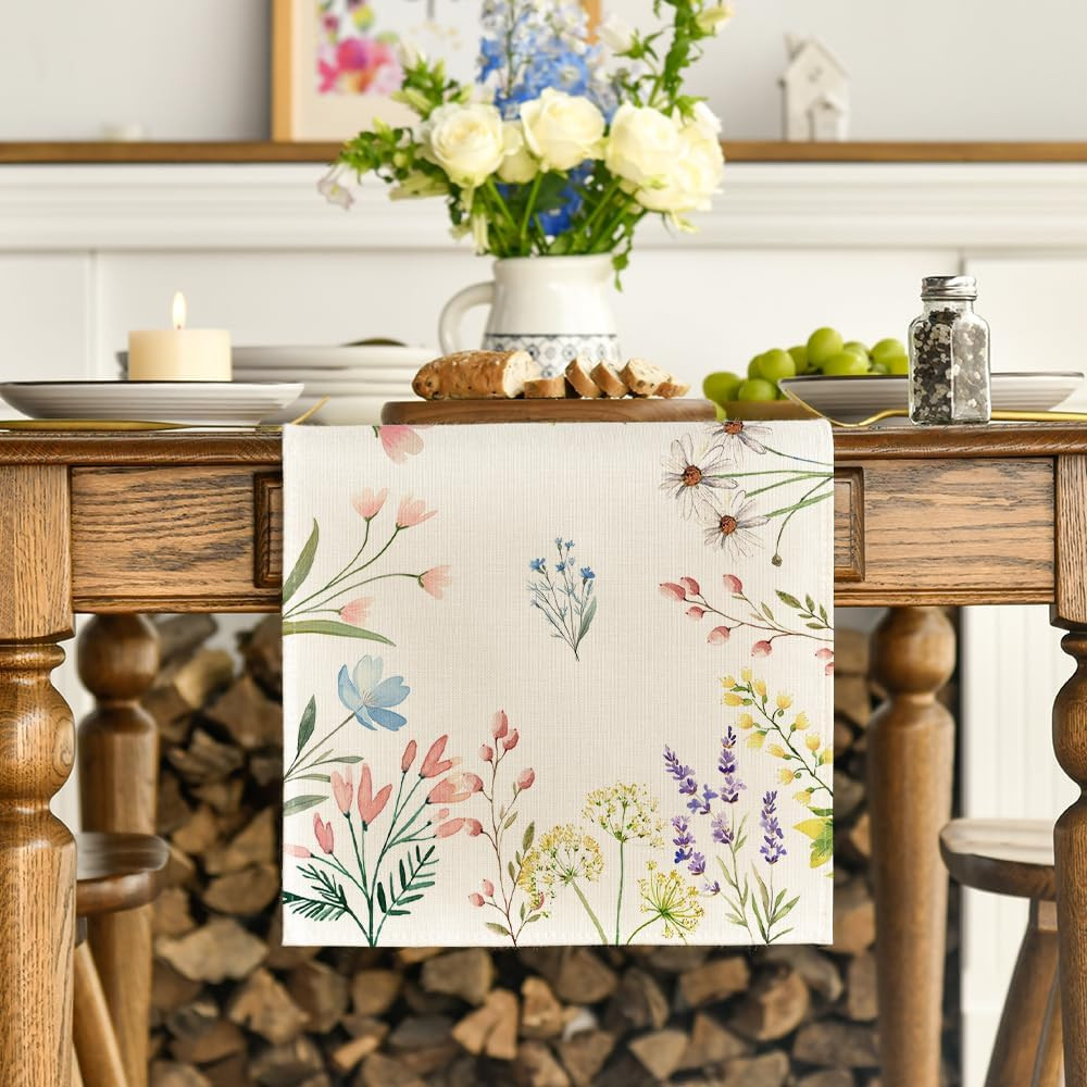 Flowers Summer Table Runner, Seasonal Spring Fall Kitchen Dining Table Decoratio gallery