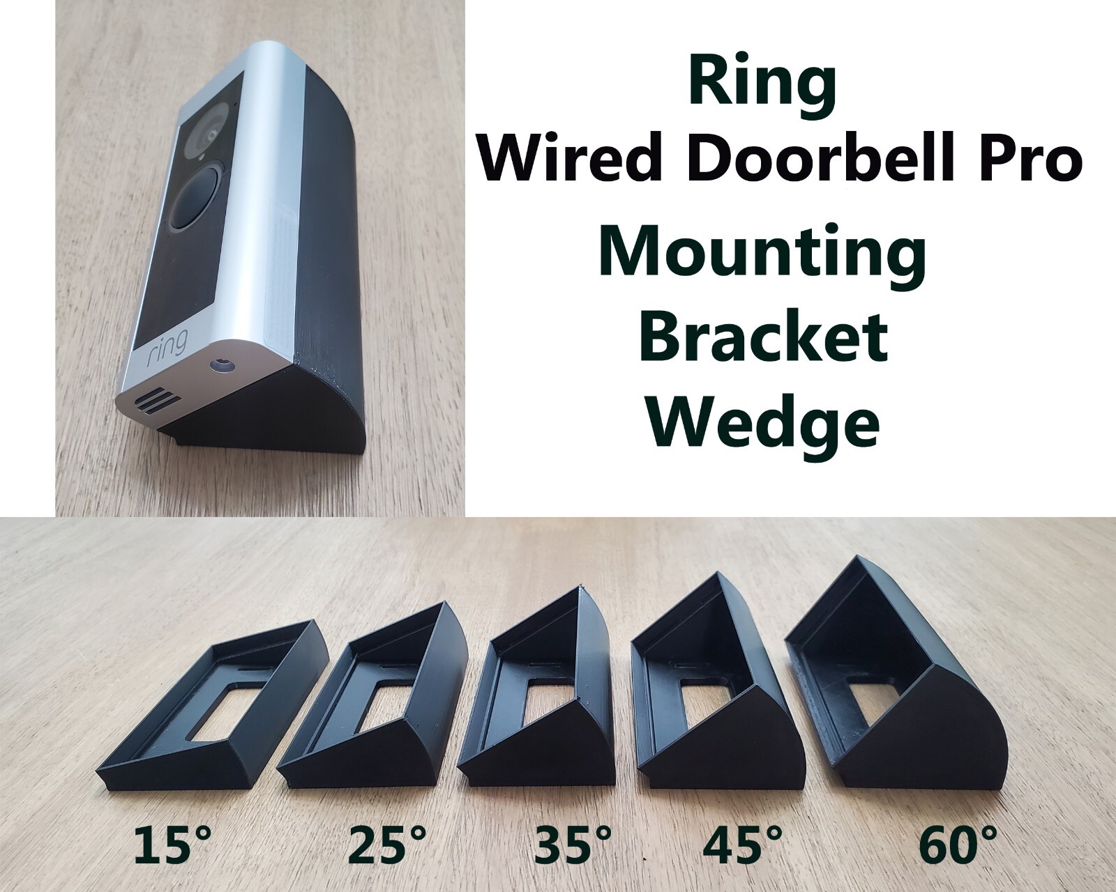 Ring Wired Doorbell Pro Wedge Angle Mount Bracket Holder 15 25 35 45 60 Degree gallery