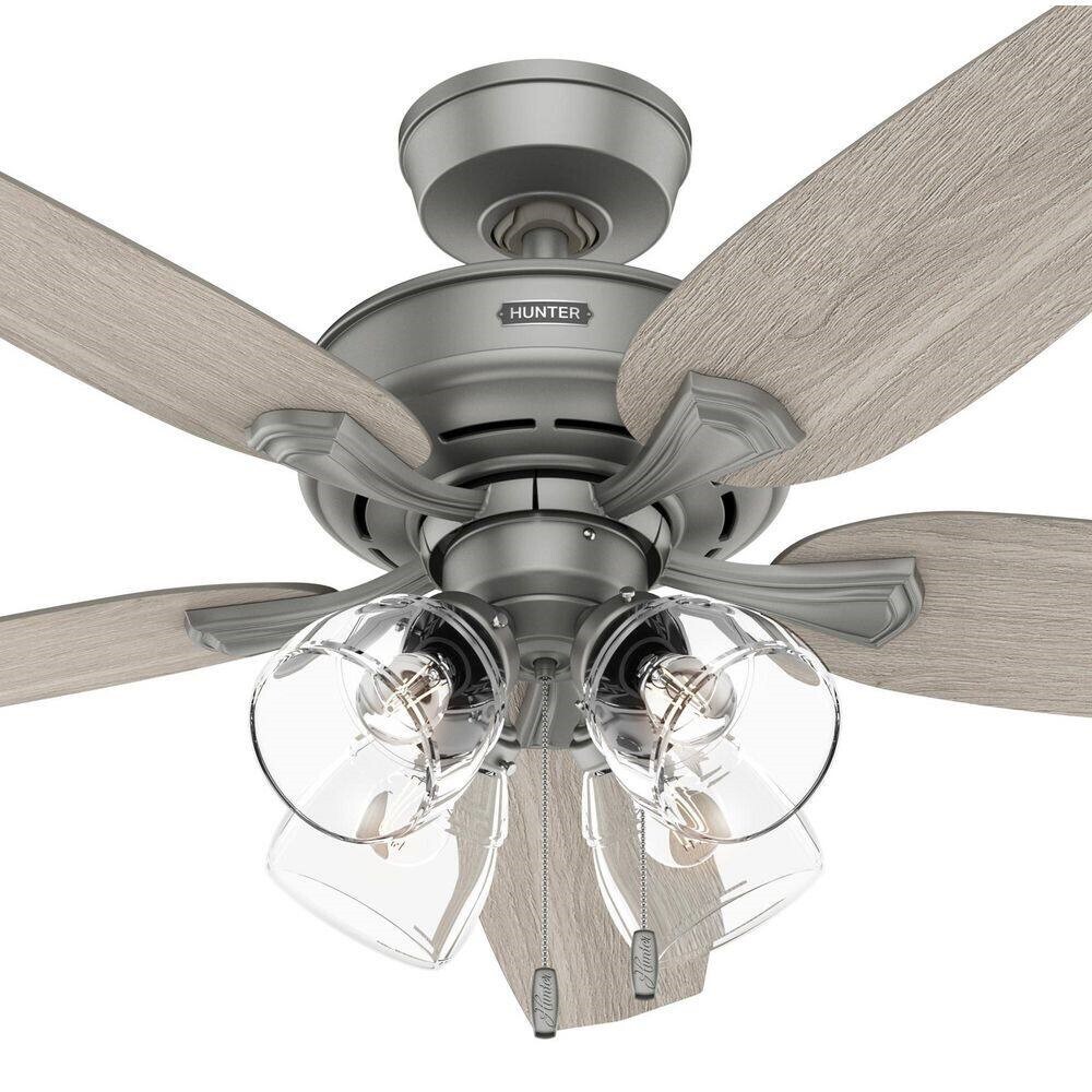 Hunter Fan 52 in Traditional Matte Silver Ceiling Fan with Light and Pull Chain gallery