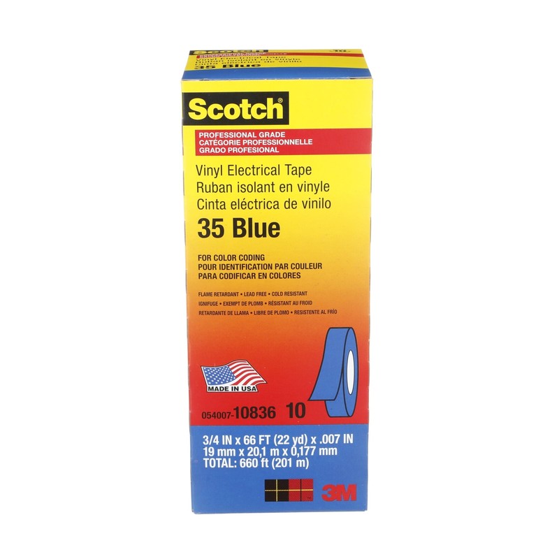 Scotch® Vinyl Color Coding Electrical Tape 35, 3/4 in x 66 ft, Blue gallery