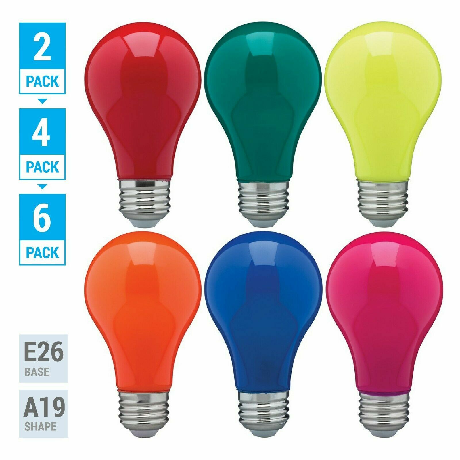 Pack LED BULB BLUE GREEN RED YELLOW ORANGE PINK A19 Medium E26 60W Watt Dimmable gallery