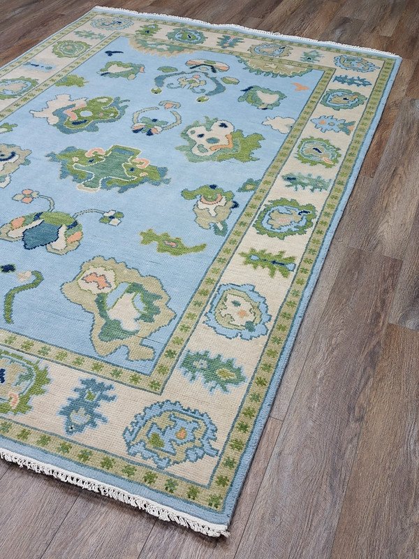 TURKISH OUSHAK RUG.MODERN MULTICOLORED AREA RUG 6x9 FT,HANDMADE BOHEMIAN RUG gallery