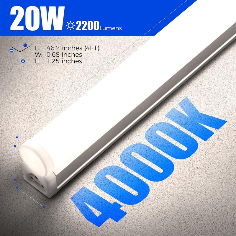 Energy-Efficient 4FT LED Shop Lighting - 2200lm, Linkable & Listed, 8 Lights gallery