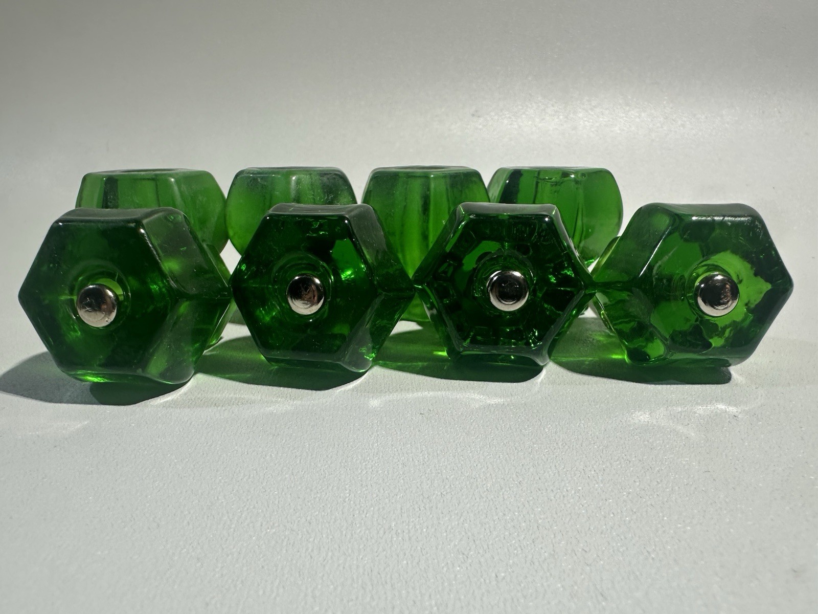 Large Emerald Green Glass Cabinet Knobs Lot Of 8 1.125 In Depression Style gallery