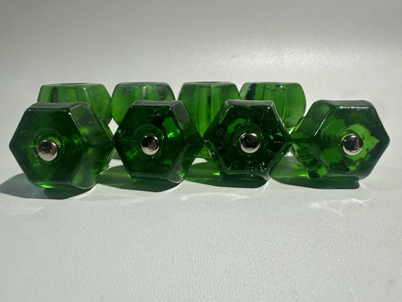 Large Emerald Green Glass Cabinet Knobs Lot Of 8 1.125 In Depression Style gallery