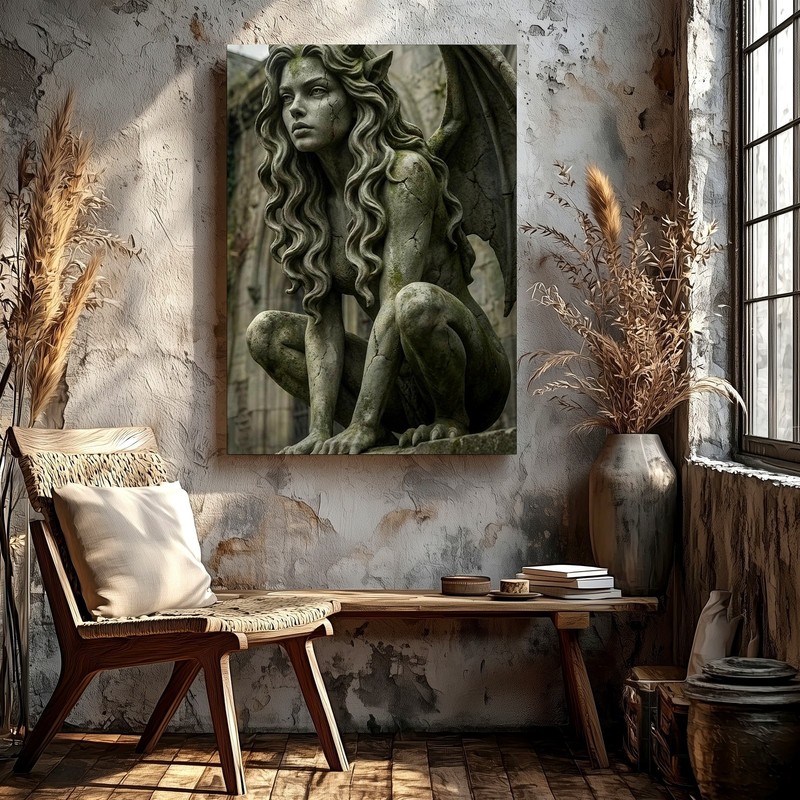 Wall Art Gothic Gargoyle Statue Print Winged Demon Woman Dark Fantasy Decor gallery