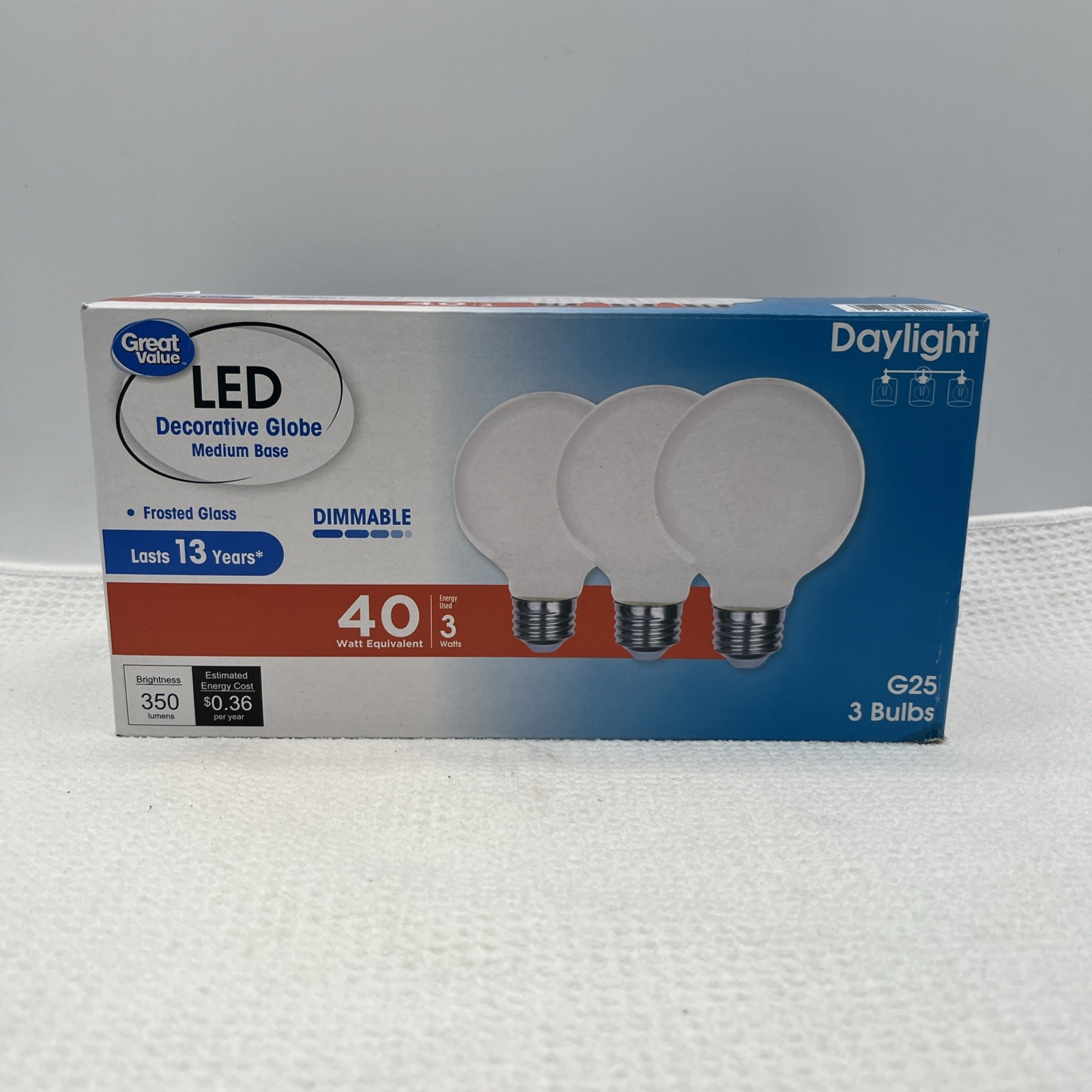 Great Value G25 LED 3- Bulb Pack 3-Watt Daylight Frosted Glass Decorative Globe gallery