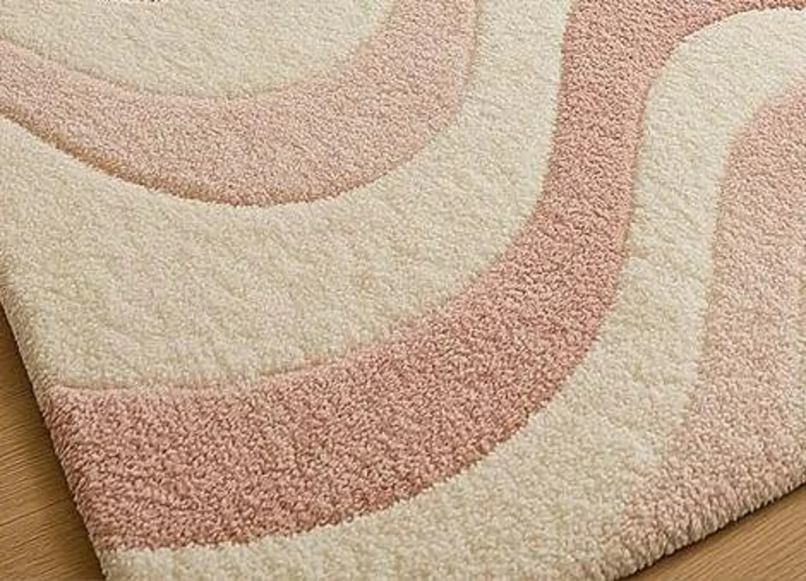 Hand-Tufted Cream and Pink Wavy Pattern Carpet for Stylish Living Room gallery