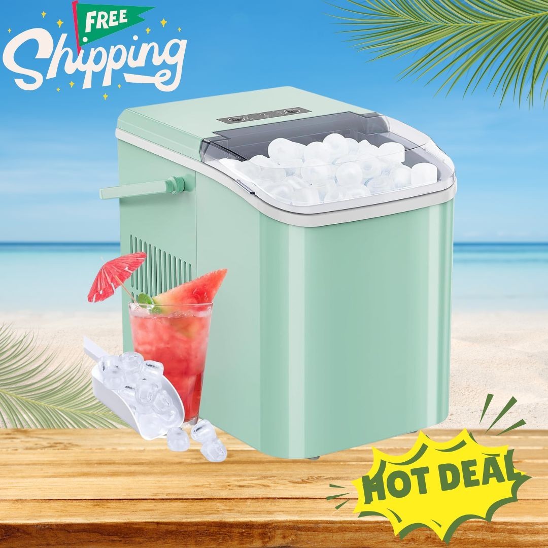NEW Countertop Ice Maker Handle Fast 6 Mins 26lbs 24 Hours Portable Green gallery