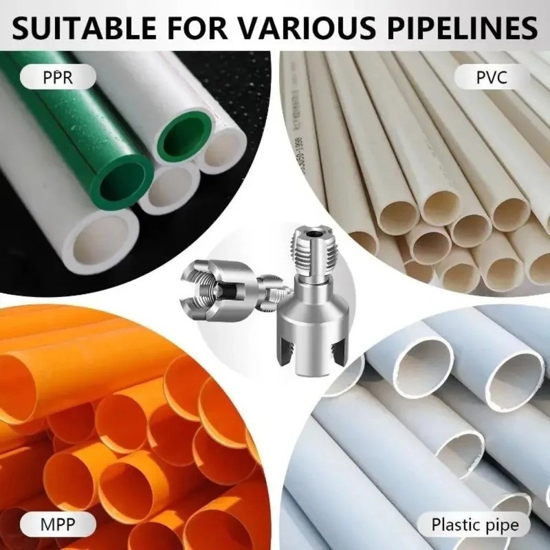 Integrated Internal & External Pipe Threading Tool Steel PVC Pipe Threader Kit gallery