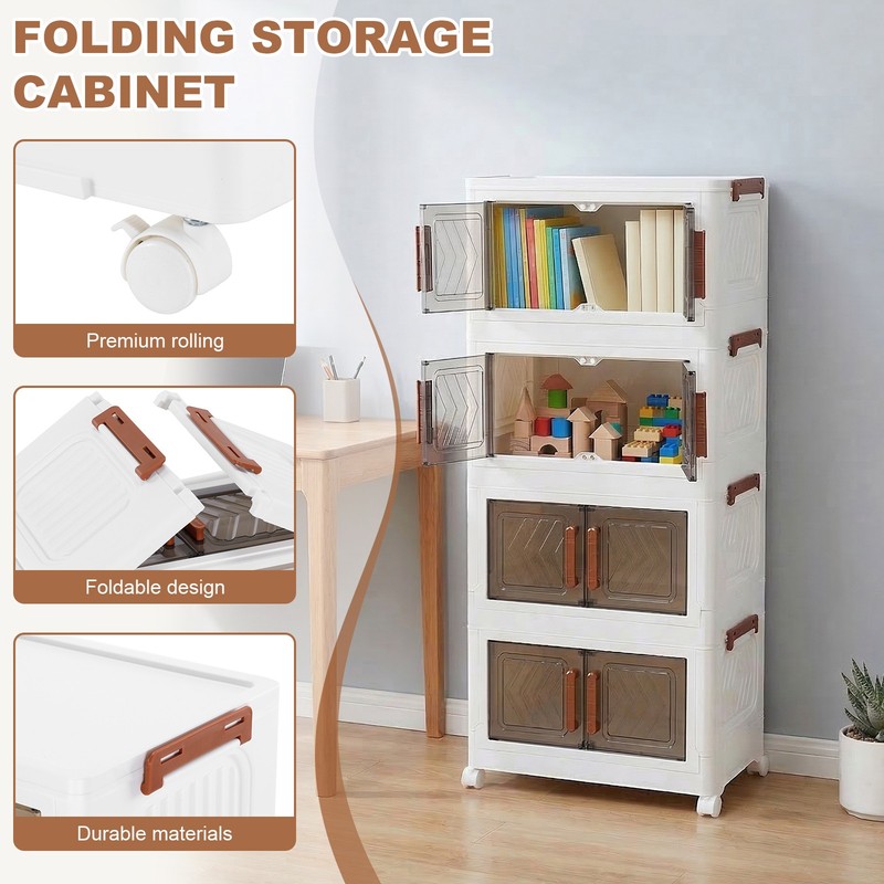 4 Tier Stackable Storage Bins with Lids Doors Wheels Storage Drawer gallery
