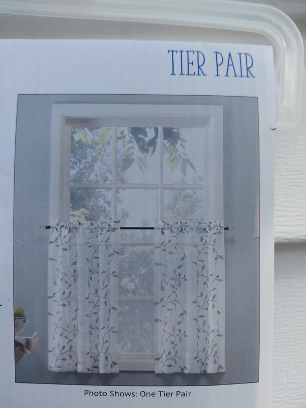 Window Tiers One Rod Pocket Tier Pair 54" X 36" White W/ Gray Leaf/Vine Pattern gallery