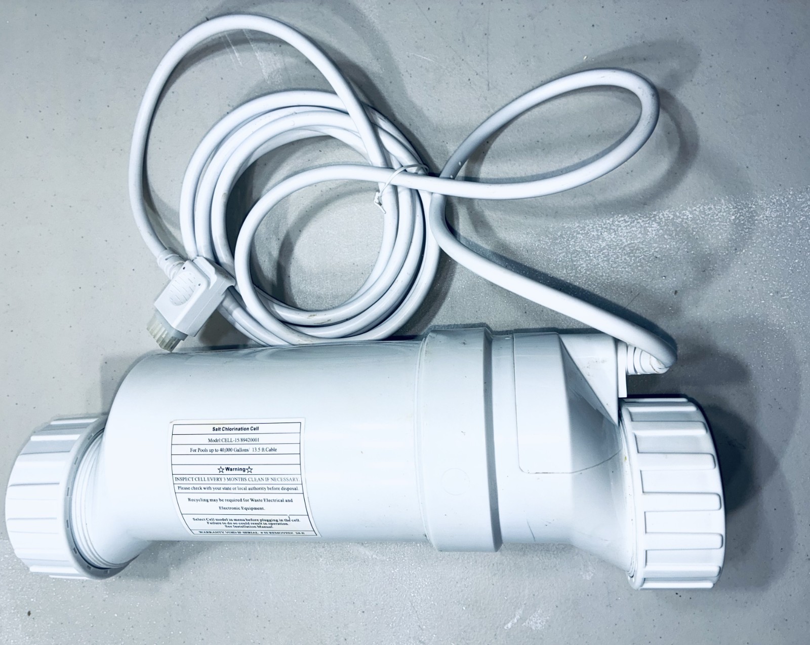 Salt Chlorination Cell Replacement CELL-15/89420001 40K Gallons 13.5ft Cable gallery