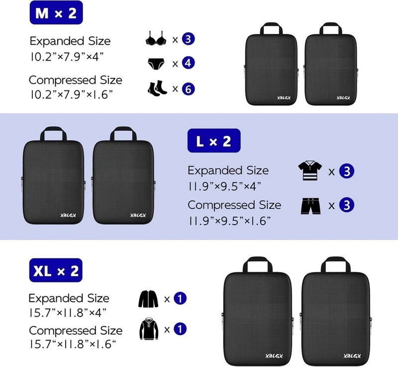 6-Piece Travel Compression Packing Cubes Set Luggage Organizer Bags for Carry-On gallery