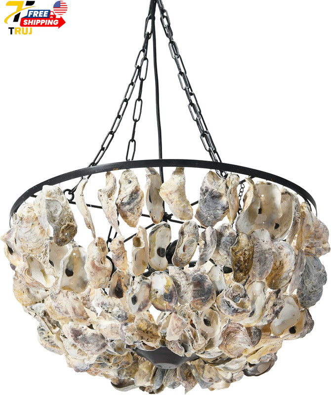 Creative Co-Op Round Oyster Shell Chandelier with 2 Lights FREE SHIPPING USA ONL gallery