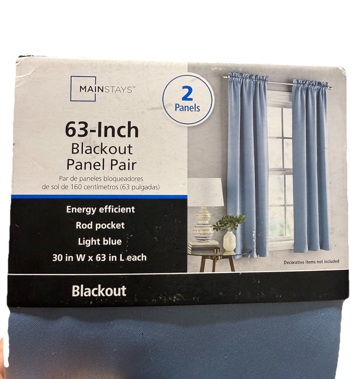 Mainstays 63in Blackout Panel pair - Rod Pocket-Light Blue- 30inx63in gallery