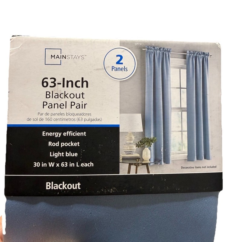 Mainstays 63in Blackout Panel pair - Rod Pocket-Light Blue- 30inx63in gallery