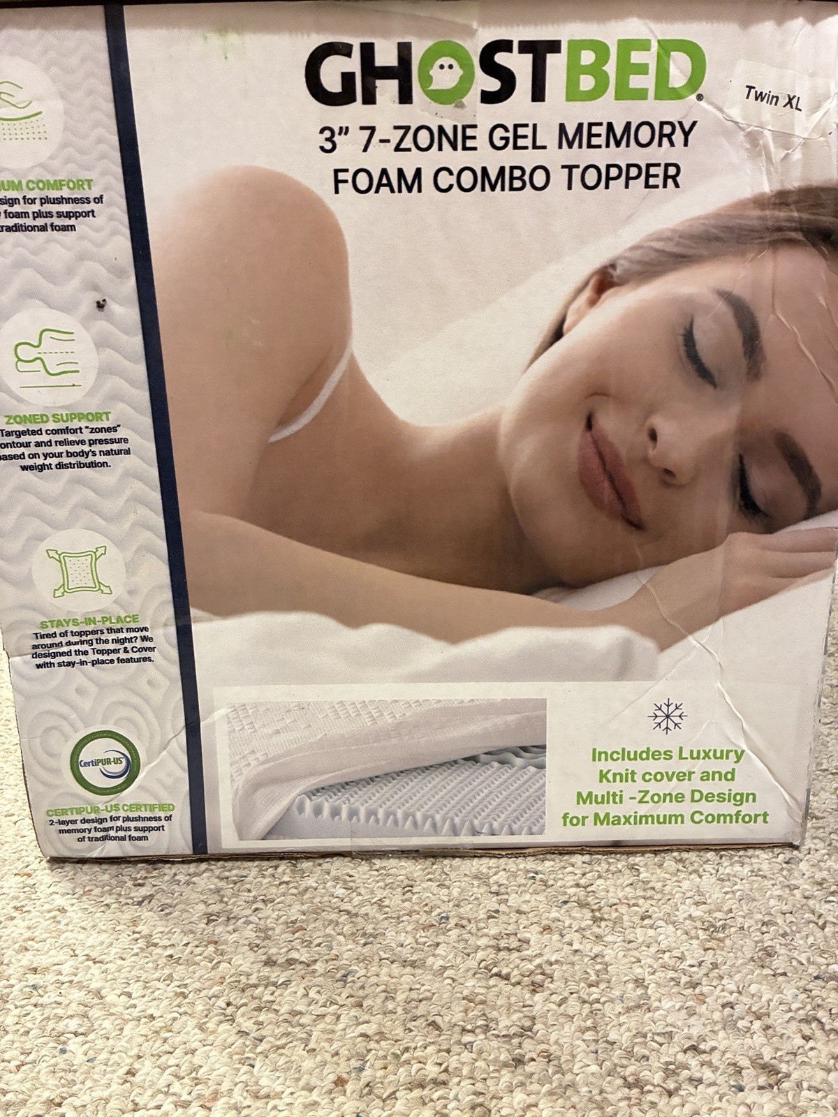 Ghostbed Twin XL 3” 7-zone Gel Memory Foam Combo Topper With Cover gallery