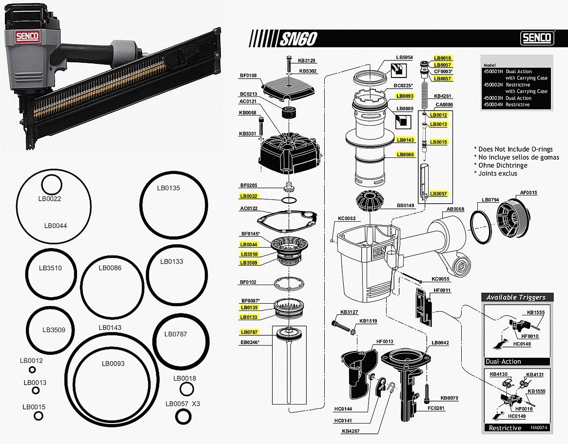 O Ring Replacement Rebuild Kit for Senco Framing Nailer SN60 SN65 Black gallery