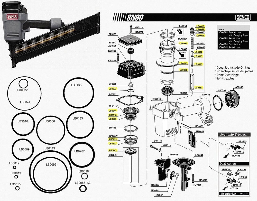 O Ring Replacement Rebuild Kit for Senco Framing Nailer SN60 SN65 Black