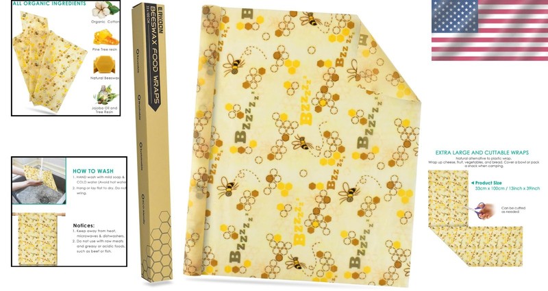 Versatile Beeswax Wraps 13x39'' Roll—Perfect for Sandwiches, Snacks & More gallery