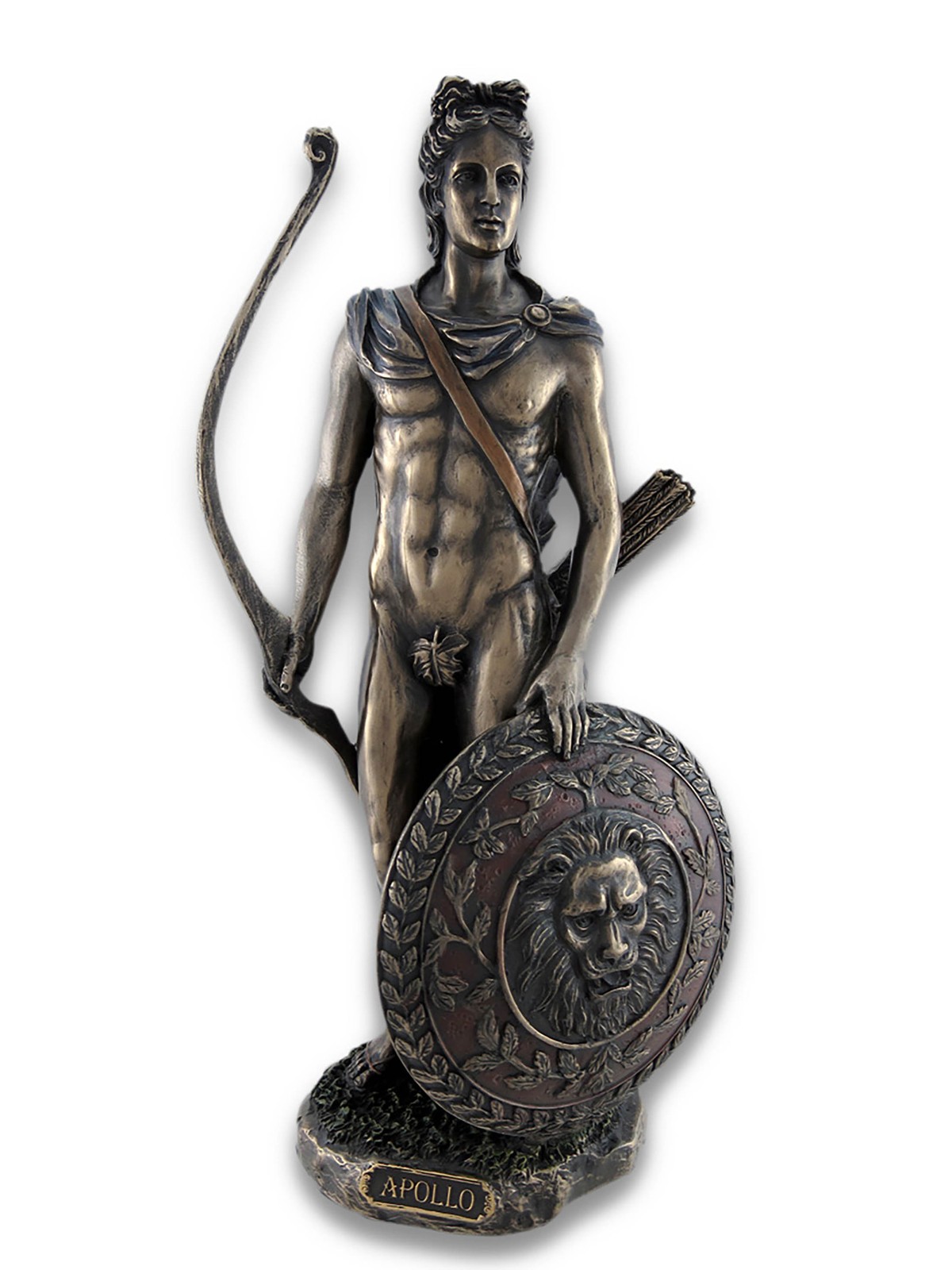Roman Greek God Apollo with Shield and Bow Bronzed Statue gallery