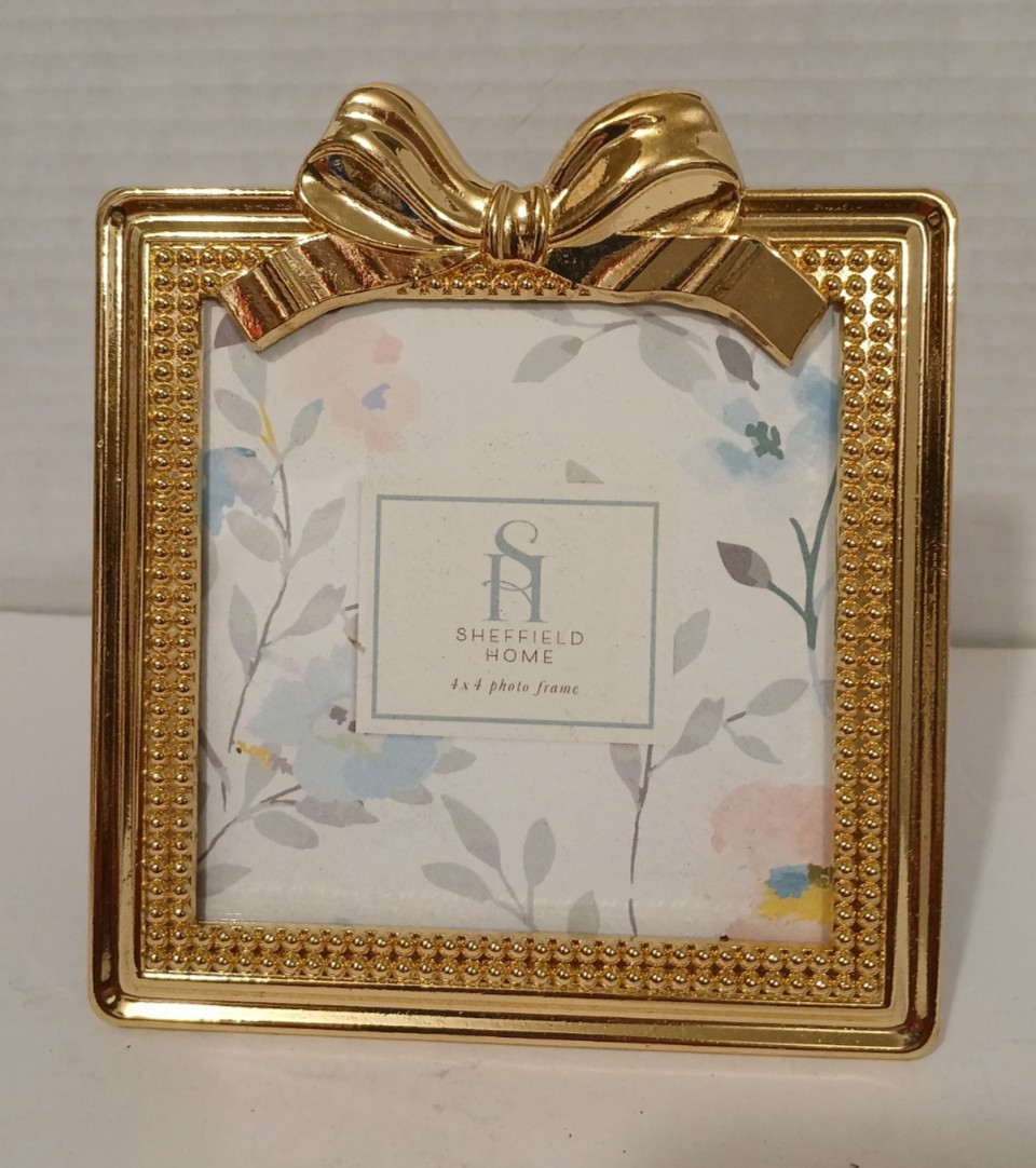 4x4 Gold Bow Picture Frame Square Tabletop Wall Mount French Provincial gallery