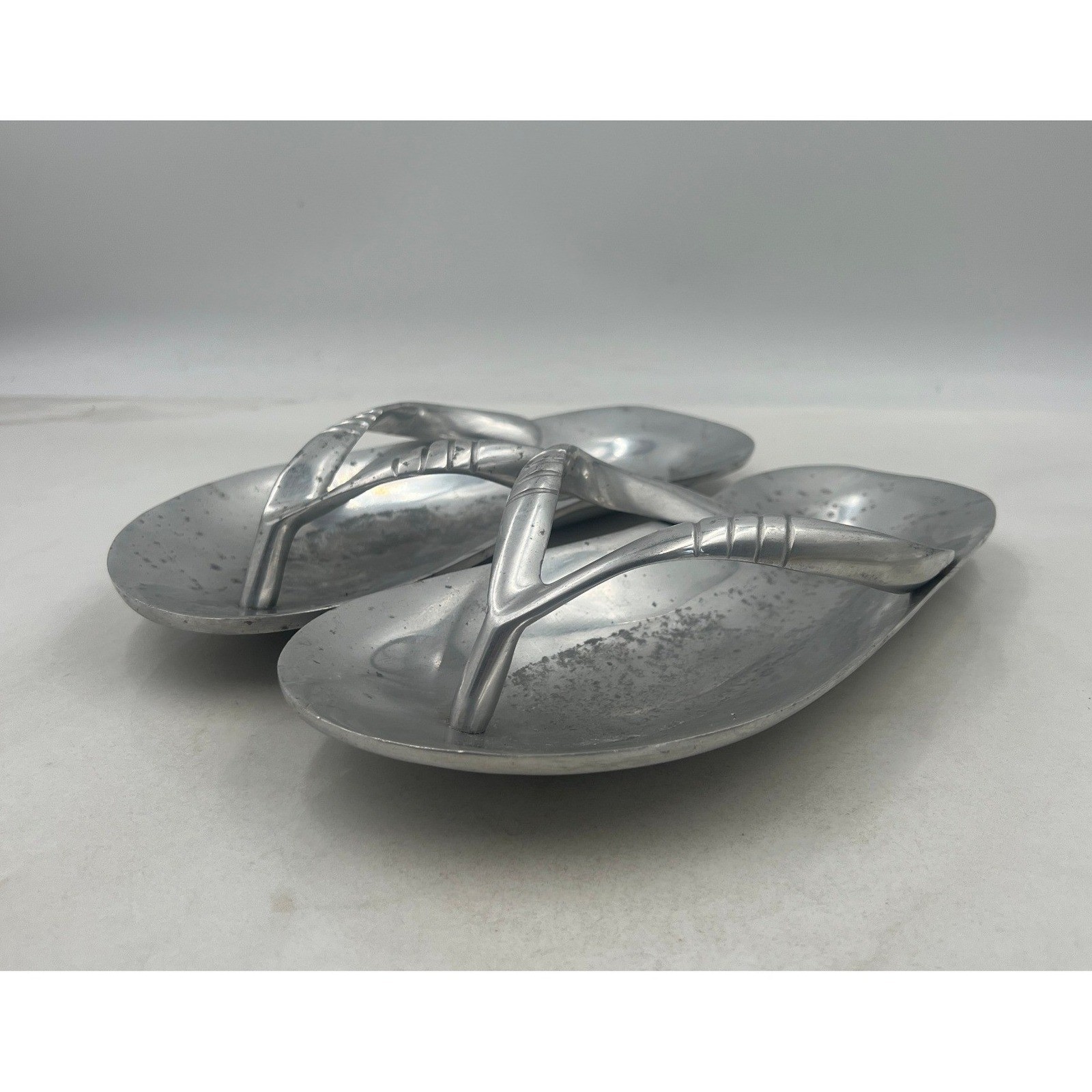 Silver Tone Aluminum Flip Flop Sandal Trinket Jewelry Tray Dish Beach Casual gallery