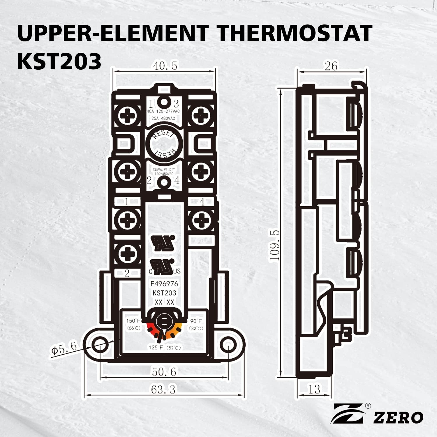 Zero KST203 Water Heater Thermostat,Upper Thermostat,UL certification,Black gallery