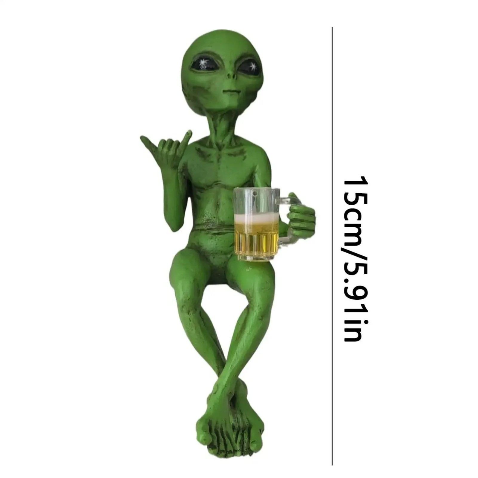 Alien Statue Drinking Beer Resin Sculpture Funny Desktop Decor Gift gallery