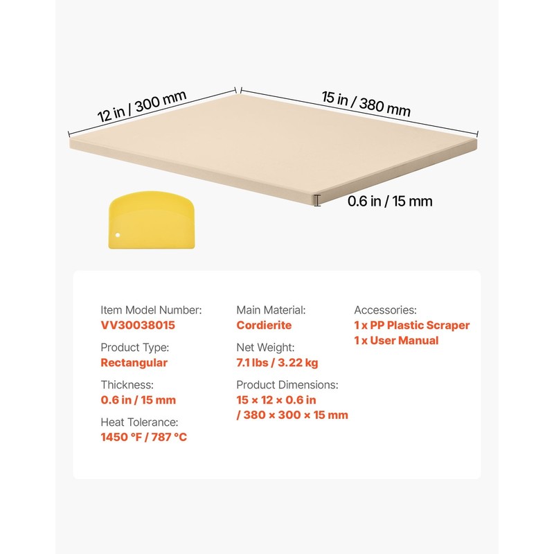 Rectangular Cordierite Pizza Stone, 15 x 12 in,Durable Baking Stone with Scraper gallery