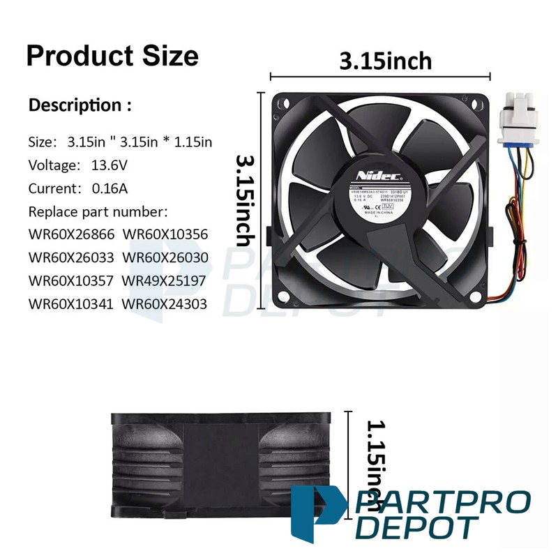 For GE Refrigerator Fan Nidec V80E14MS2A3-57A611 239D1412P002 13.6V WR60X10356 gallery