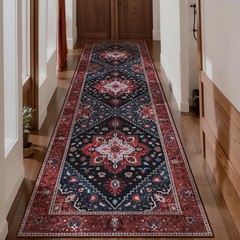 Washable Vintage Runner Rug – 2’6″ x 10′ ft Hallway Carpet, Boho Low Pile Lon…