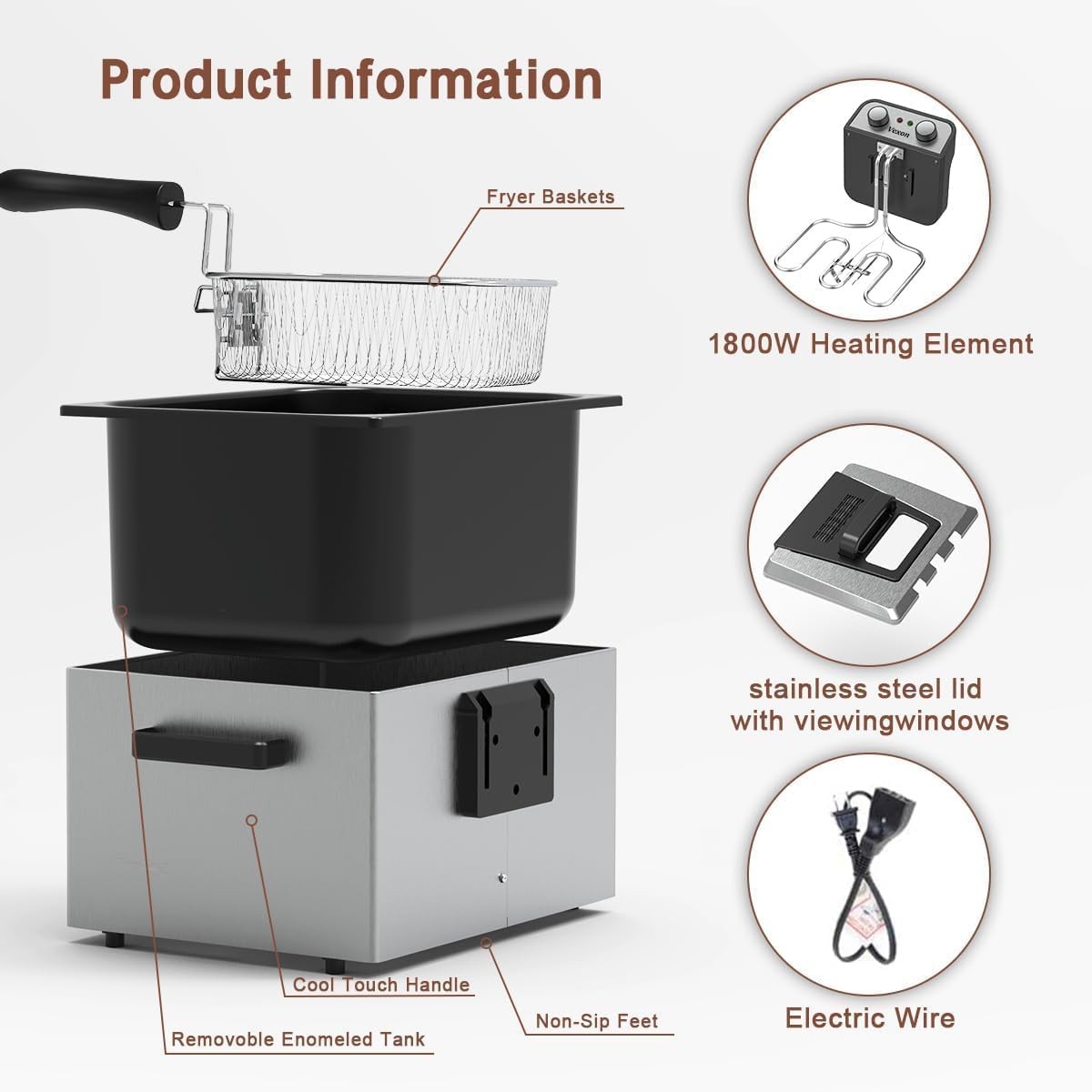 5 Liters Large Electric Deep Fryer with 3 Frying Baskets for Kitchen, Fry Fish gallery
